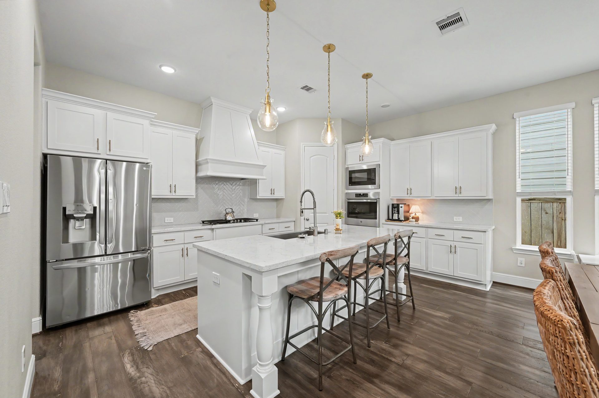 Quartz countertops and welcoming island
